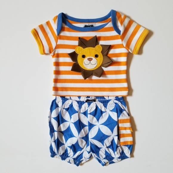 MudPie Lion Striped Matching Set Outfit - Picture 1 of 4